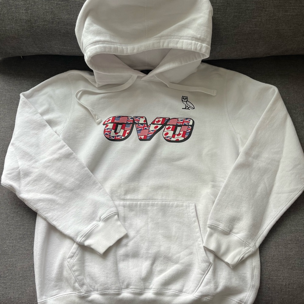 OVO White Hoodie with Red Patterned Logo